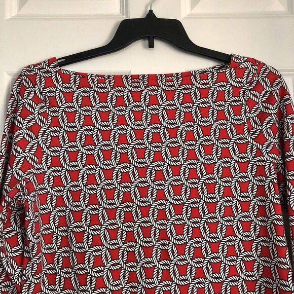 Talbots Women's Top Size Large Boat Neck Red Nautical Rope Circle 3/4 Sleeve - Picture 7 of 8